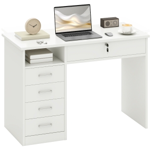 HOMCOM Computer Desk, Home Office Desk with Lockable Drawer, Storage Shelf for Study Bedroom, 110 x 50 x 76 cm, White