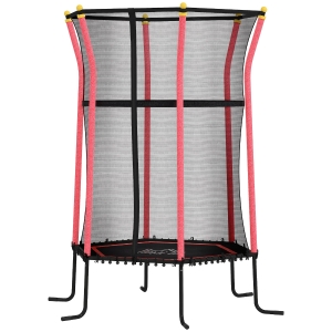 HOMCOM Trampolin für Kinder, Ø163,5 cm, mit Sicherheitsnetz, gepolstert, Stahl, belastbar bis 50 kg, Schwarz & Rot