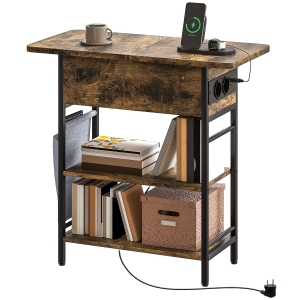 HOMCOM Stolik kawowy z gniazdkami, 2 poziomy, porty USB, schowek 60 x 29,8 x 58,5 cm Rustykalny Brąz