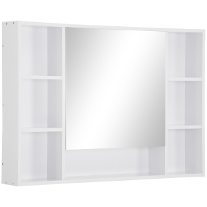 kleankin Armario de Baño de Pared con Espejo Puerta Estantes Abiertos 100x15x70 cm Blanco