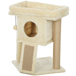 PawHut Arbre à Chat Beige avec Tapis, Plateforme et Maison 57cm