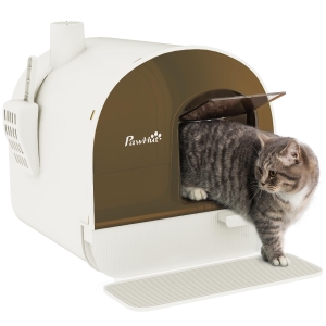 PawHut Bac Litière Chat Porte & Filtre 43x44x47cm - Blanc/Noir