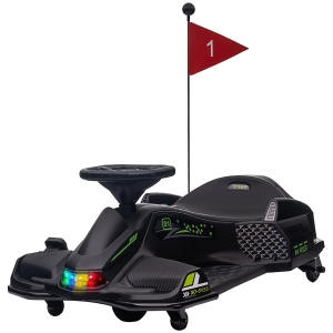 HOMCOM Elektrisches Go-Kart für Kinder, Gummiräder, 3-8 km/h, mit Lichtern und Musikfunktion, Schwarz