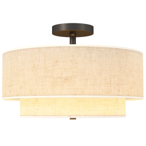 HOMCOM Lampa sufitowa, wisząca lampa z podwójnymi kloszami w lnianym stylu, kremowo-biała