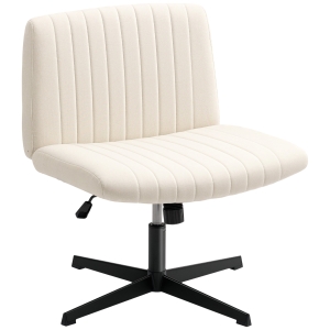 HOMCOM Armless Swivel Office Chair Linen Cream
