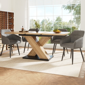 Extendable Dining Table with Adjustable Feet and Silent Expansion, Telescopic MDF Table, Ideal for Kitchen, 119L x 80W x 75H cm, Natural