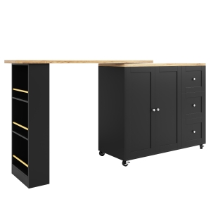 360° Swivelling Dining Table with Snack Rack, Black