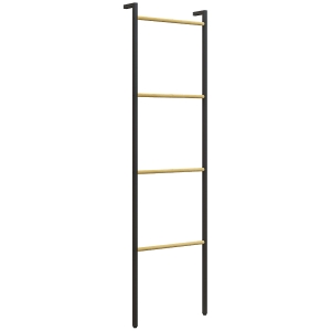 HOMCOM Toallero Apoyado en la Pared Toallero de Baño con 4 Barras de Bambú y Marco de Acero 49x5,5x167,5 cm Negro y Natural