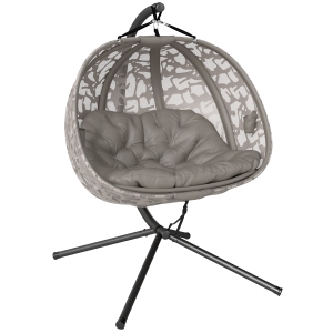 Outsunny Poltrona Sospesa 2 Posti con 2 Tasche, 2 Cuscini e Cesto Pieghevole, 130x103x172 cm