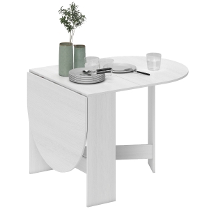 HOMCOM Masă Pliabilă pentru 6 Persoane cu 2 Extensii Ovale din Lemn, 163x80x75 cm, Albă