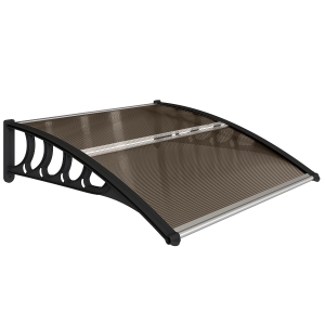 Outsunny Marquesina Exterior para Puertas y Ventanas 103x96,5x27 cm Tejadillo de Protección contra Sol y Lluvia con Soporte Aleación de Aluminio Policarbonato Marrón Translúcido
