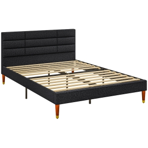 HOMCOM Cama de Casal para 2 Pessoas com Estrado de Ripas e Cabeceira Estofada Compatível com Colchão 140x200 cm Preto