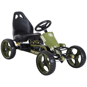 HOMCOM Kids Go Kart Racer Adjustable Seat Green