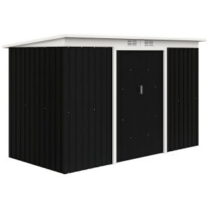 Outsunny Abri de jardin en acier galvanisé XXL 3,6 m² avec kit de fondation 280 x 130 x 172 cm, cabane de jardin cabanon rangement outils avec portes coulissantes verrouillables aérations, noir