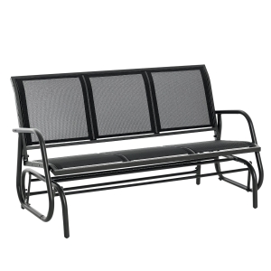 Outsunny 3-Sitzer Schaukelstuhl Gartenbank mit Schaukelmechanismus Gartenschaukel Sitzbank aus Metall Parkbank bis 300 kg belastbar Gartenmöbel für Garten, Terrasse, 147 x 70 x 85 cm Dunkelgrau