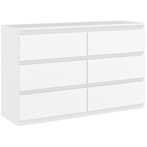 HOMCOM Cômoda 6 Gavetas Móvel de Armazenamento estilo Minimalista Sem Puxadores 120x39x75 cm Branco