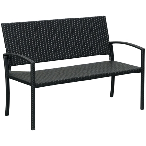Outsunny Gartenbank, in Rattanoptik, mit Stahlrahmen, für 2 Personen, Schwarz, 122 x 60 x 85cm