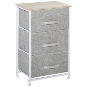 HOMCOM Vertical 3-Tier Linen Drawer Cabinet Organizer Storage Dresser Tower with Metal Frame Adjustable Feet for Living Room, Bathroom, Kitchen, White, Oak and Light Grey