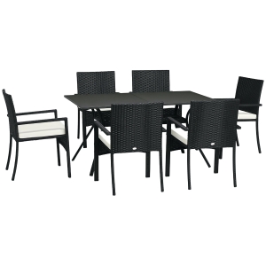 Outsunny Set da Giardino 7 Pezzi con Tavolo 6 Sedie Nero e Beige