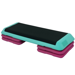 HOMCOM Steppbrett höhenverstellbar Fitness Stepper 3 Stufen (10/15/20 cm) Rutschfest Stepbench für Zuhause Fitnessstudio Büro Kunststoff Schwarz+Grün+Violett