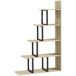 HOMCOM Estante de Biblioteca Separadora de Espaços Estilo Industrial em Escada 5 Prateleiras 102x30x160 cm Cor de Carvalho
