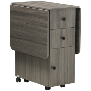 HOMCOM Mesa de Cozinha Dobrável Mesa de Jantar com 2 Painéis Dobráveis 2 Gavetas 1 Armário Cinza