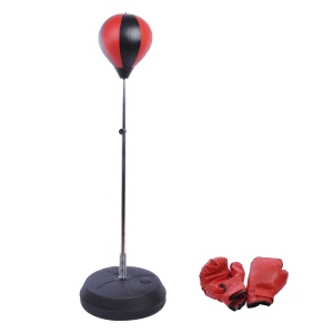 HOMCOM Training Boxing Punch Ball Set 125-145H x Φ43cm with Gloves Air Pump, 4-Position Adjustable Height Freestanding Boxing Speed Ball for Teenagers Exercise Training