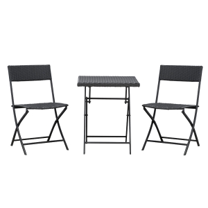 Outsunny Conjunto de Muebles de Jardín Plegable de 3 Piezas Juego de Sillas y Mesa de Ratán para Patio Balcón Jardín Diseño Trenzado Elegante Mesa de 60x60x72 cm Marrón