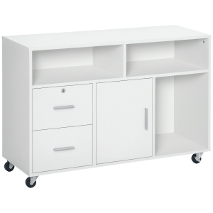 HOMCOM Bürocontainer mit Rollen, Aktenschrank, Büroschrank, Sideboard, Badezimmerschrank für Büro, Küche, Schlafzimmer, Wohnzimmer Spanplatte, Weiß, 100 x 35 x 65 cm