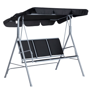 Outsunny Columpio Jardín Exterior Balancín Jardín Exterior de 3 Plazas con Toldo Ajustable Respaldo Transpirable y Marco de Metal para Terraza Balcón Carga 240 kg 171x108x150 cm Negro