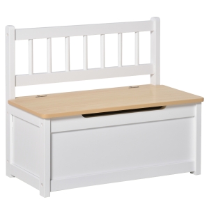 HOMCOM Baúl para Juguetes Banco Almacenaje para Niños con Respaldo y Tapa Amortiguadora Carga 40 kg para Salas de Juego Dormitorio 60x30x50 cm Blanco