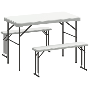 Outsunny Conjunto Mesa Dobrável e Bancos de Piquenique 113 cm com Alças de Transporte Mesa e Banco Dobráveis Cinza Claro