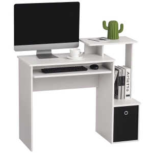 HOMCOM Bureau Informatique Blanc Noir avec Étagères et Tablette
