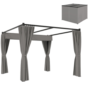 Outsunny 3x3m Metal Pergola with Curtains Grey