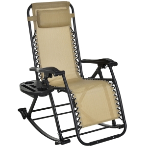 Outsunny Folding Rocking Chair Outdoor Adjustable Beige