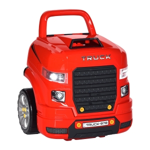 HOMCOM Officina Camion Giocattolo con Motore e 61 Accessori per Bambini 3-5 Anni, Ruote e Maniglia, 40x39x47cm, Rosso