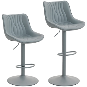 HOMCOM Juego de 2 Taburetes de Bar con Altura Ajustable Respaldo Asiento de Piel Sintética Marco de Acero y Reposapiés Gris
