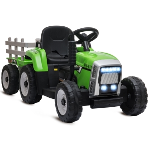 HOMCOM Ride-On Tractor Electric Car Green with Trailer