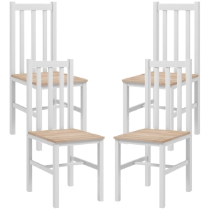 HOMCOM Zestaw 4 krzeseł kuchennych, krzesła do jadalni, drewno lite, nowoczesny design, 38,5 cm x 47,5 cm x 99 cm, naturalne