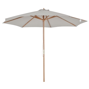 Outsunny Sombrilla Terraza Exterior Ø300 cm Sombrilla de Jardín con Sistema de Polea Techo Ventilado y Poste Desmontable de Madera Parasol para Patio Terraza Gris