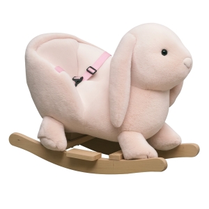 HOMCOM Cavallo a Dondolo a Forma di Coniglio con Suoni, Cavalluccio a Dondolo per Bambini 18-36 Mesi Interattivo, Rosa, 60x33x50cm
