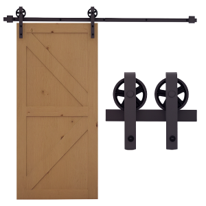 HOMCOM 6FT/183cm Herraje para Puerta Corredera Kit de Puerta Corrediza de Madera con Guía de Suelo Riel de Acero al Carbono Café Oscuro