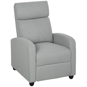 HOMCOM Sillón Reclinable ajustable a 135° reposapiés extensible respaldos acolchados lino y poliéster Gris claro