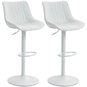 HOMCOM Lot de 2 tabourets de bar, chaises de bar structure en acier hauteur réglable 92-110 cm, dossier repose-pieds blanc
