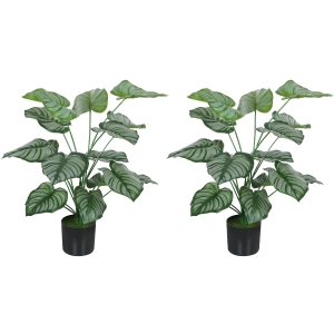 HOMCOM Lot de 2 plantes artificielles intérieures 65 cm, arbre artificiel avec pot en plastique et flocage, vert