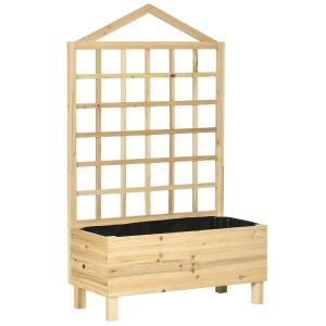 Outsunny Garden Planters with Trellis for Vine Climbing, Distressed Wooden Raised Beds, 90x43x150cm, Natural Tone