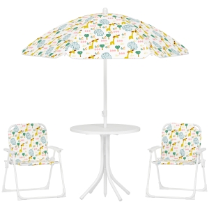 AIYAPLAY Set da Giardino Tavolo, 2 Sedie, Ombrellone Bimbi Bianco