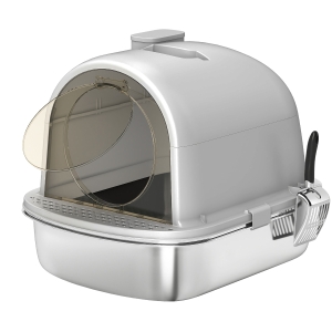 PawHut Arenero para Gatos de Acero Inoxidable con Cubierto Bolsa Desodorizante Pala Fácil de Limpiar 52,4x41,3x39,9 cm Gris