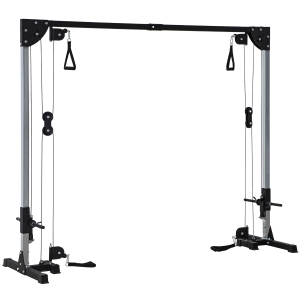 SPORTNOW Appareil de musculation double poulie vis à vis crossover, charge libre avec haltère 2 x 50kg dim. 245L x 85l x 207H cm