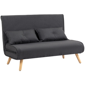 HOMCOM 2-Seater Sofa Bed Linen-Look Charcoal Grey